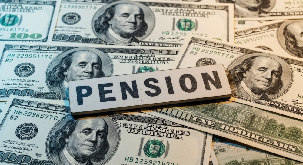 100 dollar bills with pension sign