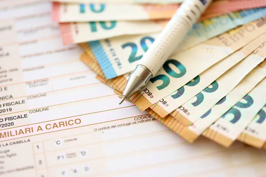italian tax forms a pen and euros