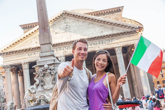 man and woman italy flag in italy