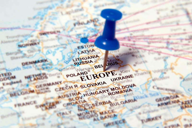 map of europe with pin