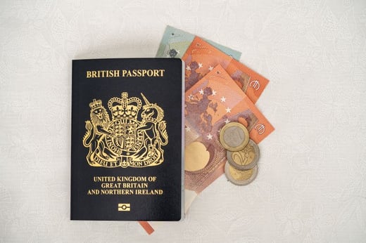 uk passport with euros inside