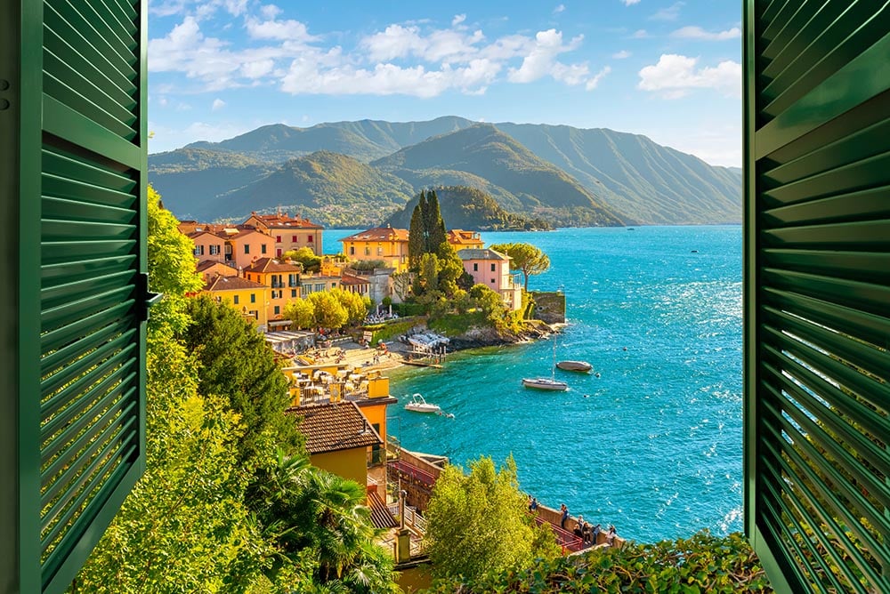 view of lake como from villa window